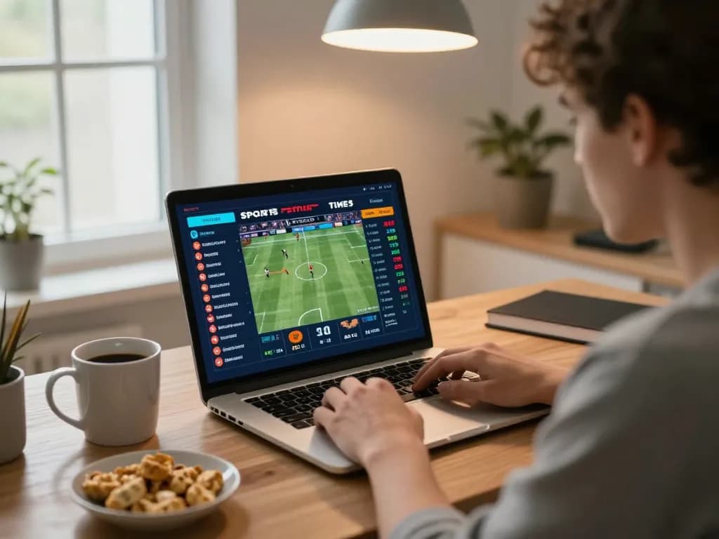 Pengguna terlibat dalam taruhan olahraga online di platform leci123a dengan odds langsung ditampilkan di layar laptop.