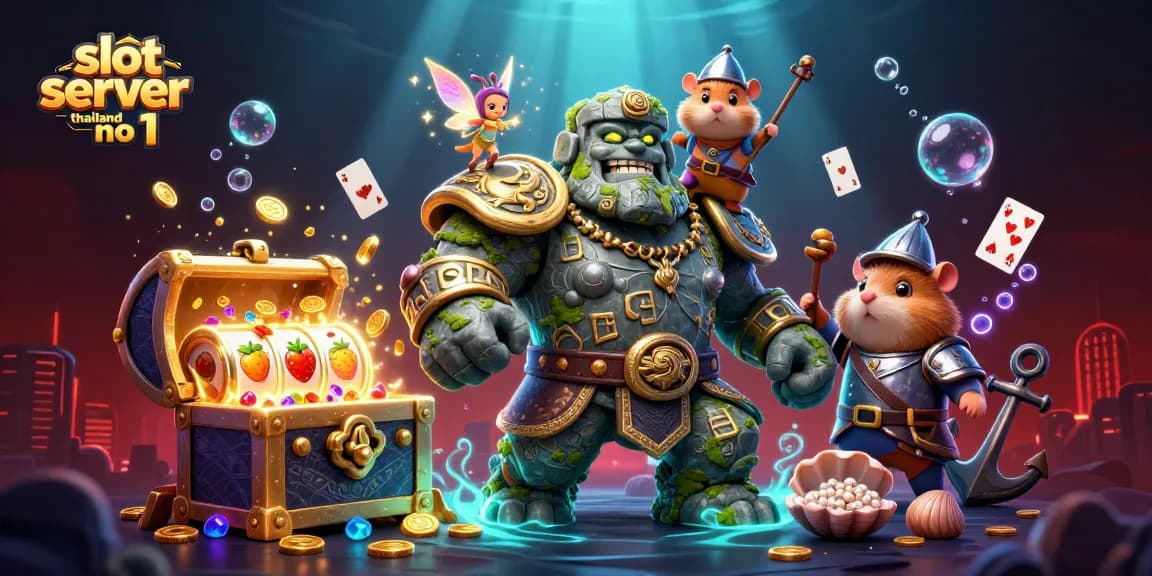 Win big with slot server thailand no 1 in this vibrant casino scene showcasing thrilling slots and magical characters.