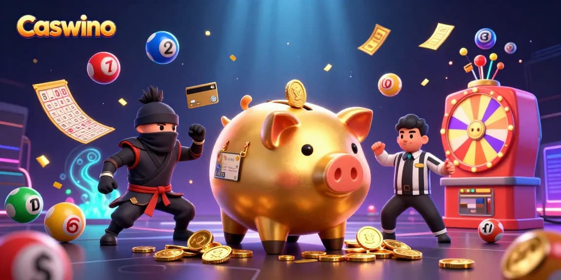 Experience Caswino's vibrant gambling action with animated characters in a dynamic casino scene.