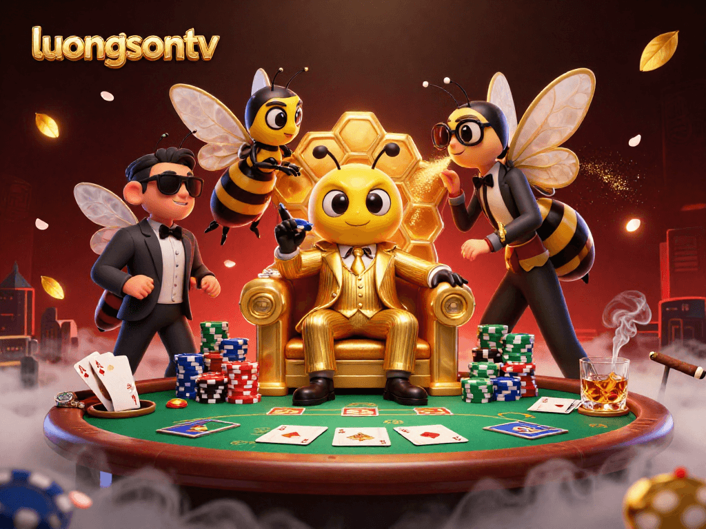 Experience thrilling moments with luongsontv in a vibrant, detailed poker scene featuring a bumblebee mob boss and bodyguards.