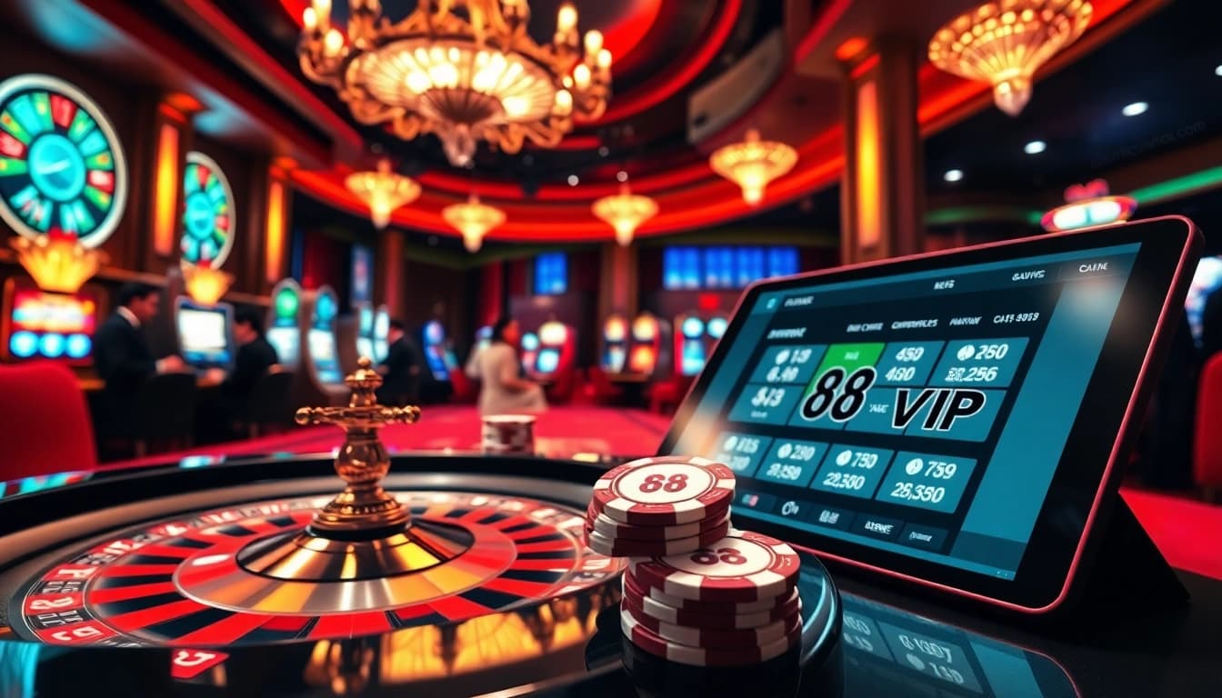 Experience the excitement of 68VIP with vibrant gambling scenes featuring roulette and poker.