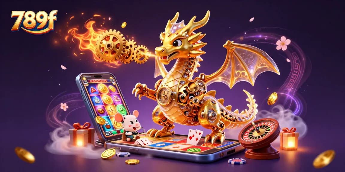 Engage with the thrilling world of 789f, featuring vibrant casino games and a whimsical golden dragon.