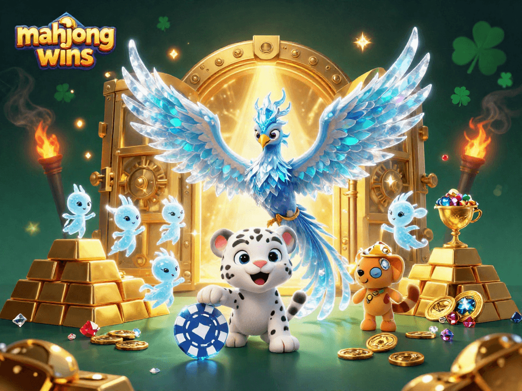 Experience big wins with mahjong wins in this vibrant, detailed casino illustration featuring a dynamic scene.