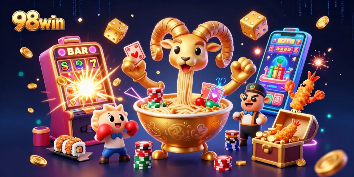 98win showcases vibrant casino gameplay with animated characters and jackpot excitement.