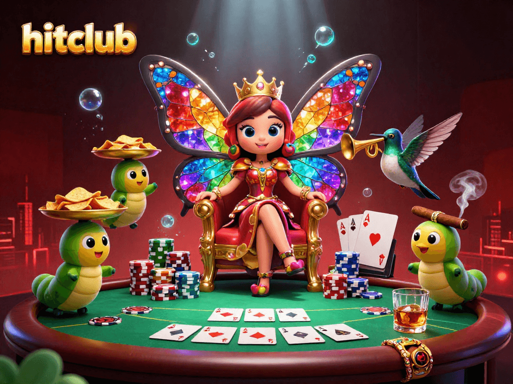 Engage in thrilling poker action with the vibrant hitclub butterfly queen and her fantastic casino scene.