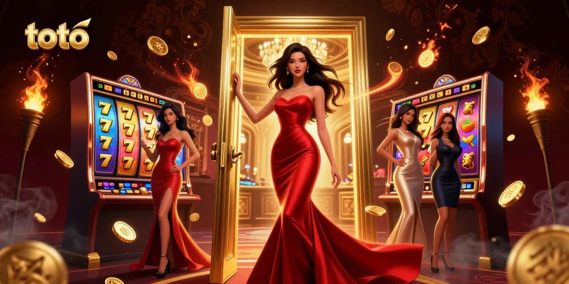 Experience thrilling jackpots with toto in a luxury casino, featuring a stunning Asian woman and exciting slot elements.