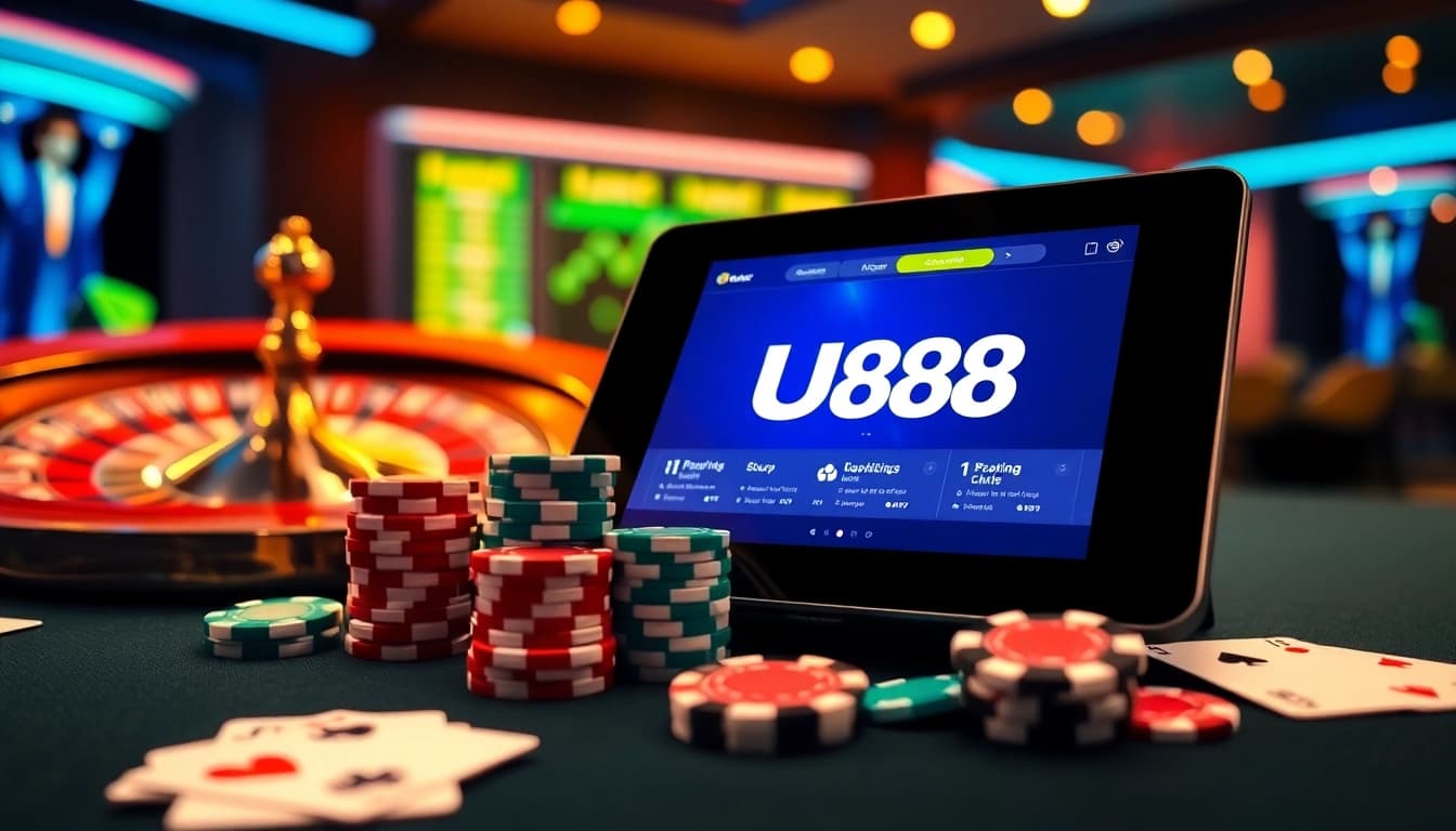 Gaming excitement at https://u888.broker/ with roulette and poker elements enhancing online betting.