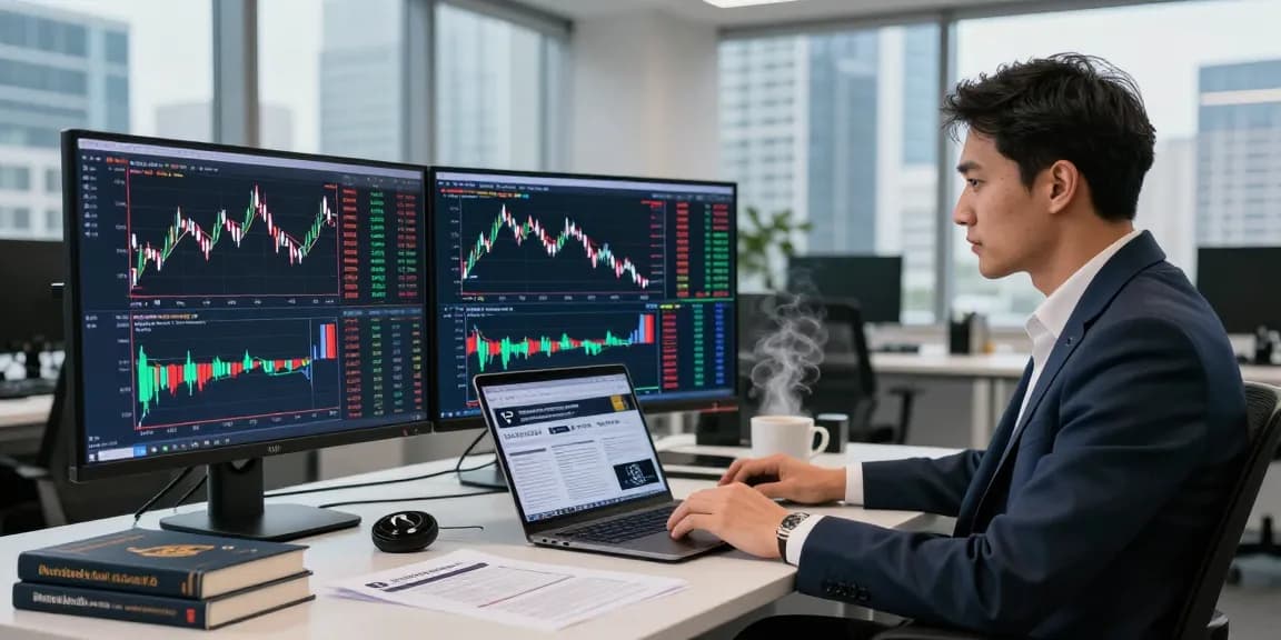 Опытный трейдер анализирует отзывы bitmex на современном офисном столе с графиками и криптоновостями.