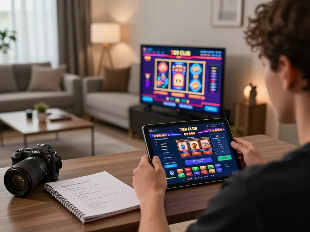 Player engaging with the 789 club online casino app in a cozy home setting