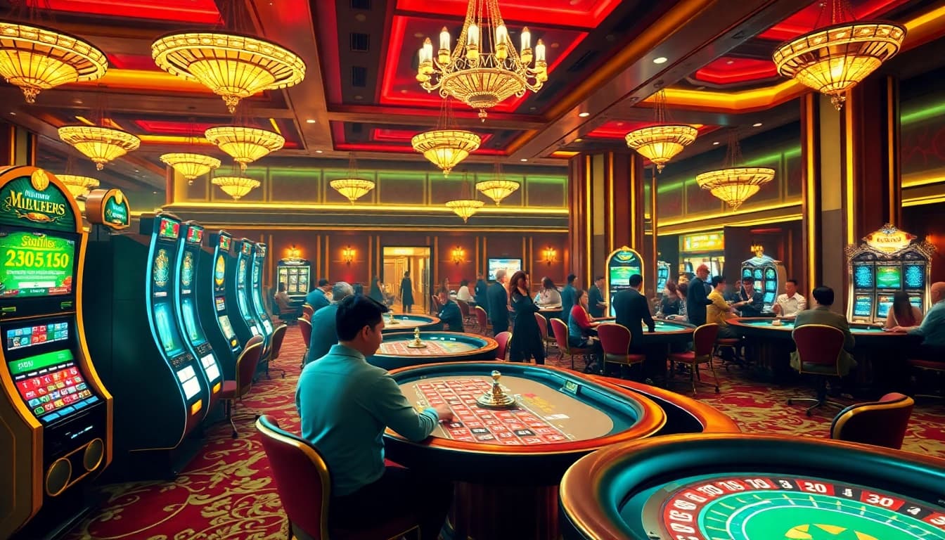 Experience thrilling gameplay as you สมัคร MK8 at a luxurious online casino interface showcasing tables and slot machines.