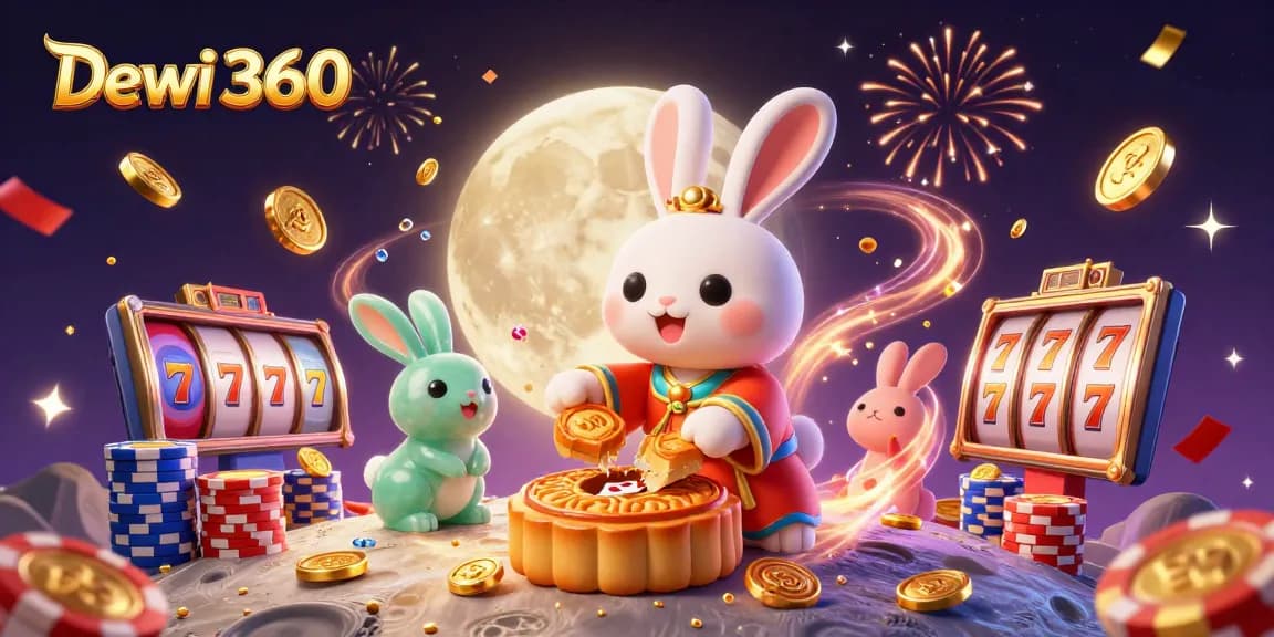 Menangkan permainan slot di Dewi 360 dengan ilustrasi kucing bulan yang menarik dan chip poker.