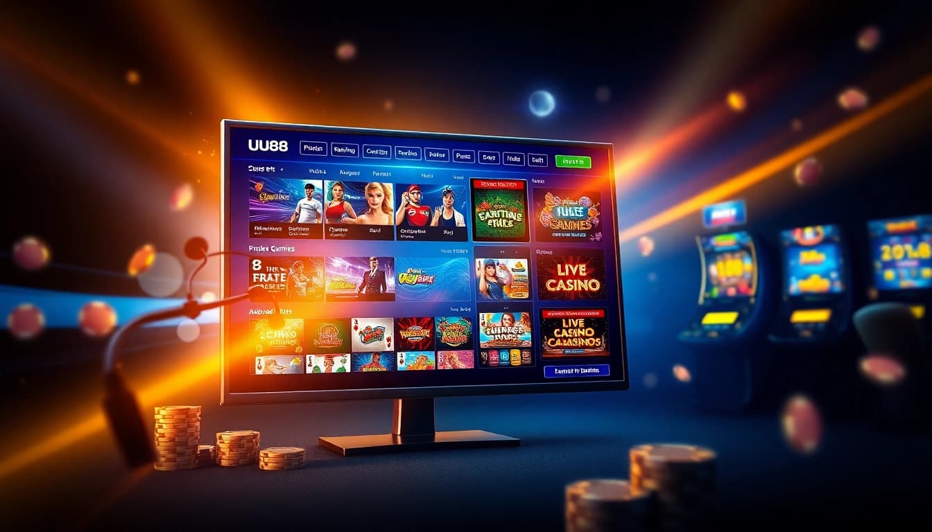 Experience the excitement of gambling on the UU88 futbol platform with a dynamic interface showcasing gaming options.