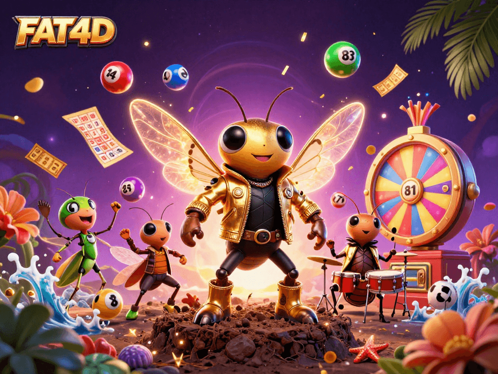 Boost your winnings at FAT4D with vibrant slot visuals featuring buzzing characters and dynamic game elements.