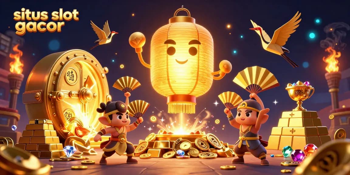 Permainan situs slot gacor dengan lampion emas dan simbol keberuntungan mewah.