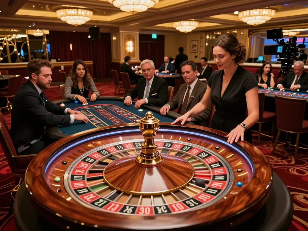 Sunwin players waiting for the roulette outcome in a luxurious casino setting.