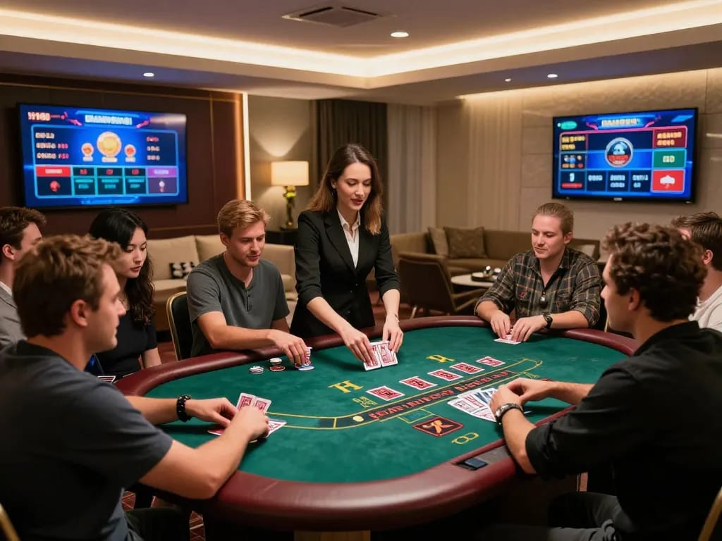 Players engaging in an exciting live N188 blackjack game at home, showcasing dynamic action.