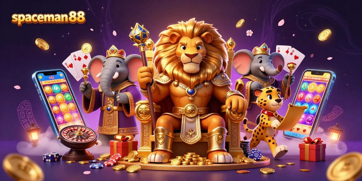 Experience thrilling wins with spaceman88 in this vibrant casino scene featuring dynamic game elements.