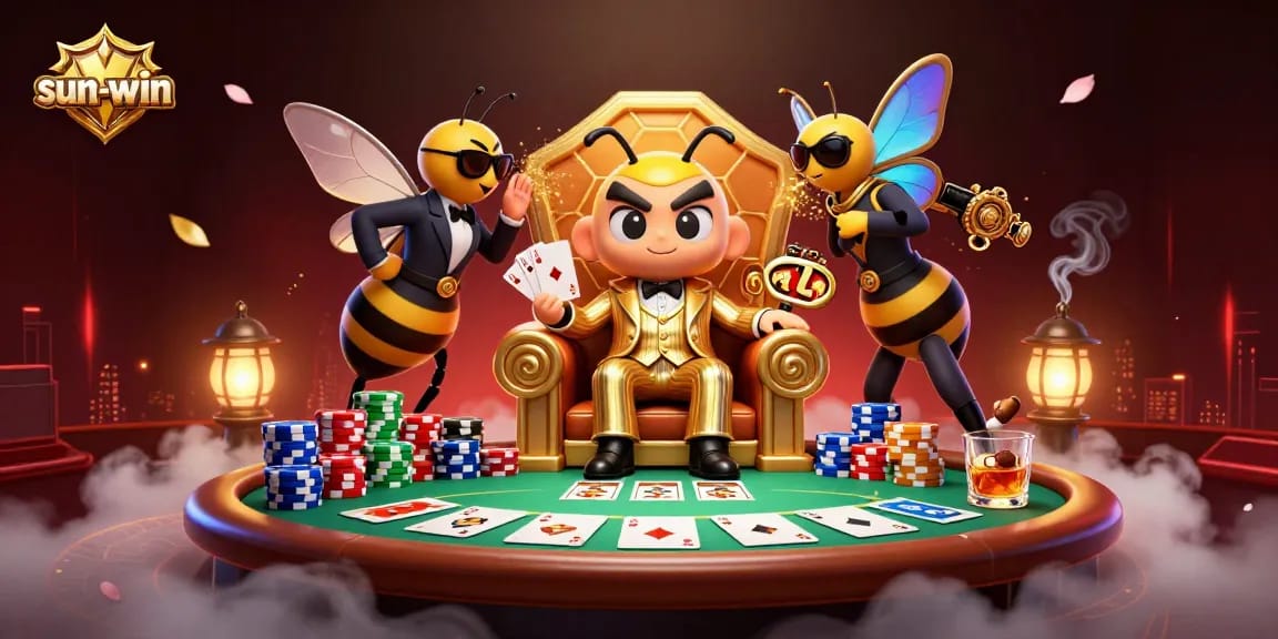 Experience thrilling gameplay with sun-win casino, as cartoon characters engage in high-stakes poker.