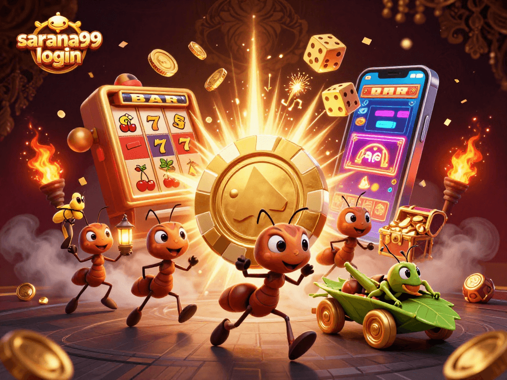 Engage in the excitement of sarana99 login while ants execute a thrilling heist in this 3D illustration.