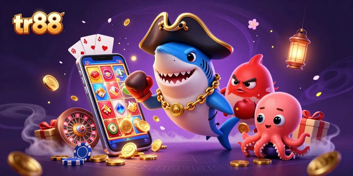 tr88 pirate shark wins big with slots in a vibrant underwater casino scene