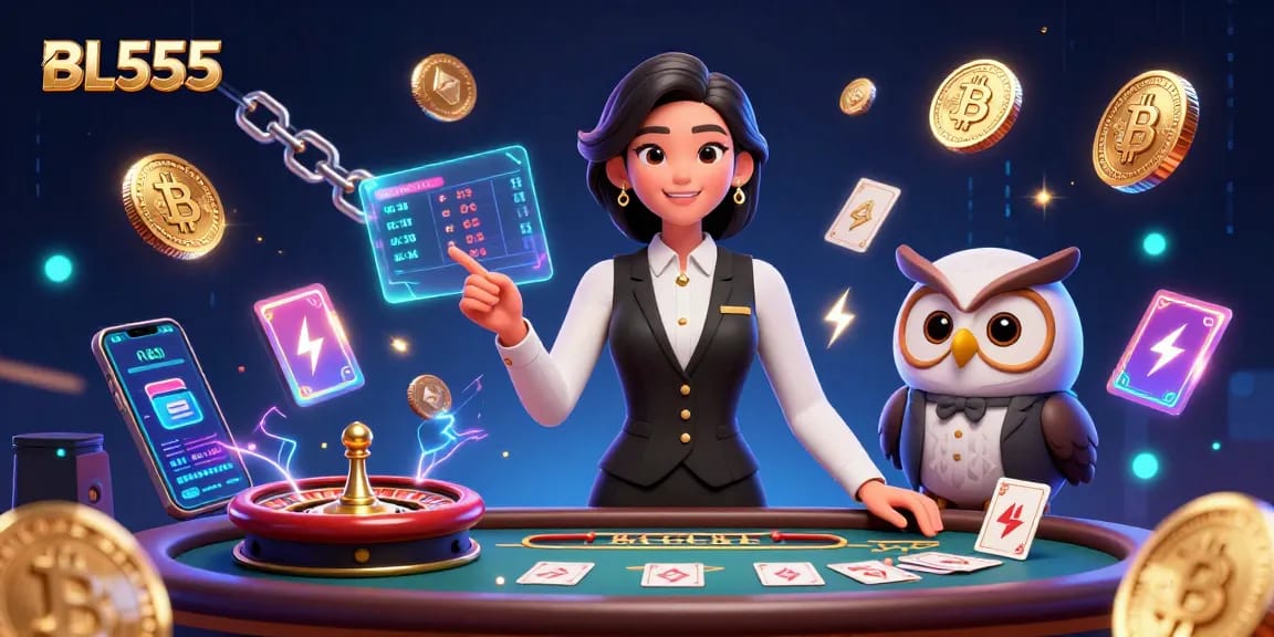 Play exciting games at BL555, featuring a skilled dealer and immersive casino elements.