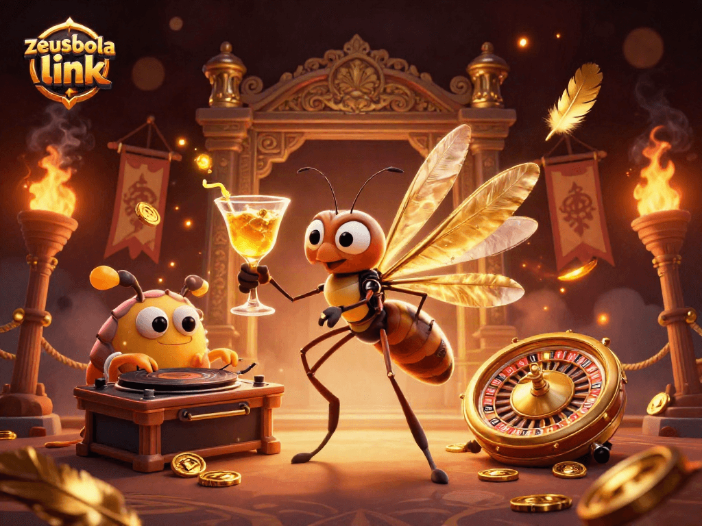 Experience the zeusbola link with a vibrant 3D casino-themed illustration showcasing unique characters.