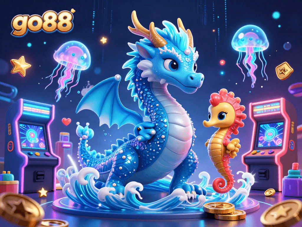 Engage with go88's thrilling games; explore the dynamic 3D scene full of casino elements.