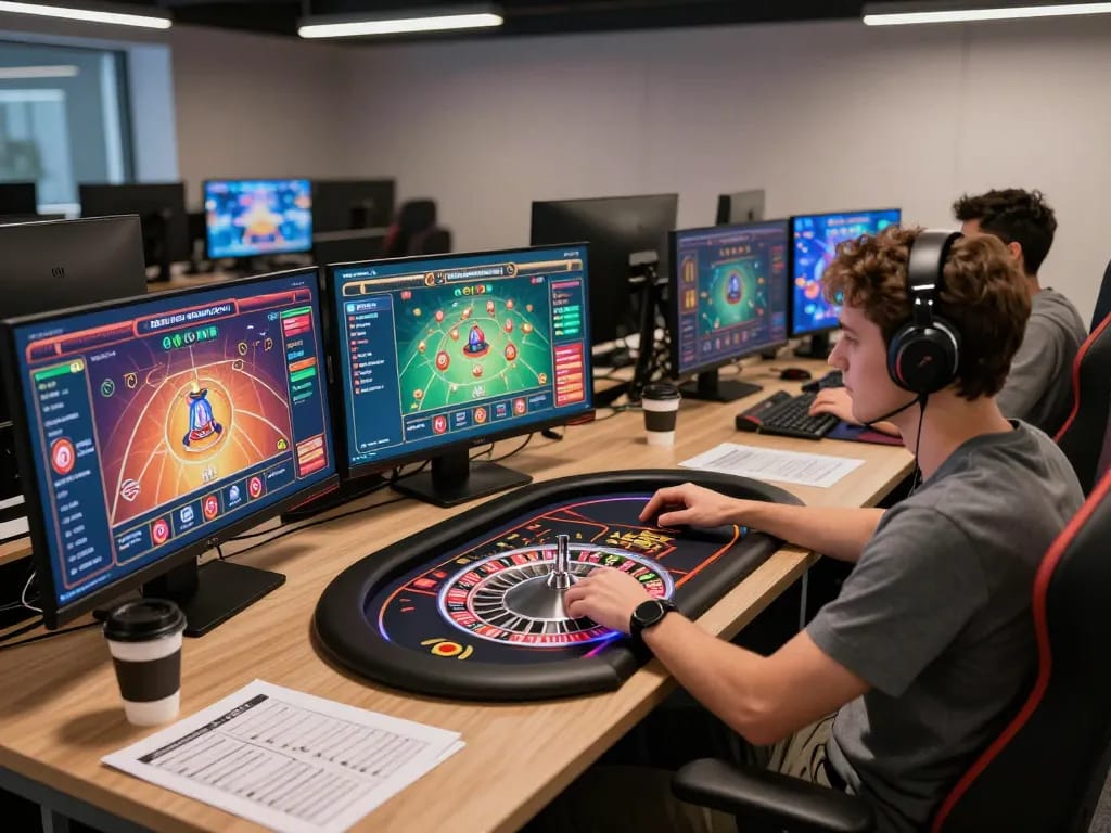Engaging with strategic gameplay at 888newcasino with multiple screens showing casino games.