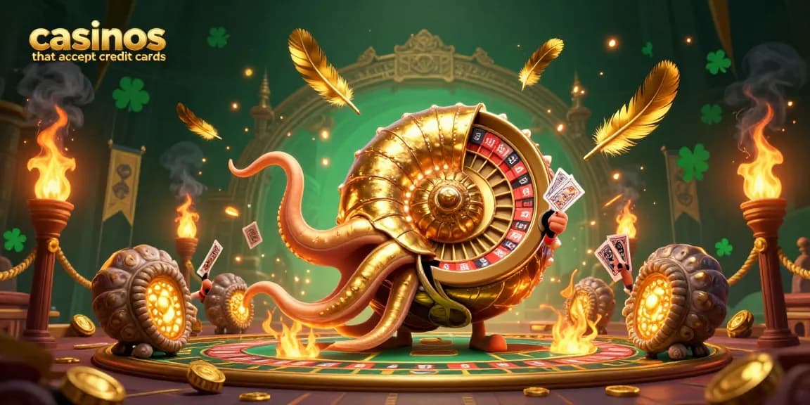 Engage at casinos that accept credit cards with a vibrant 3D casino scene featuring an ancient nautilus roulette.