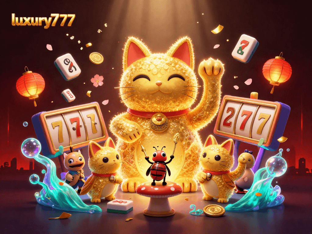 Menangkan jackpot dengan luxury777 dalam ilustrasi kasino yang kaya dan penuh warna, menampilkan simbol keberuntungan.