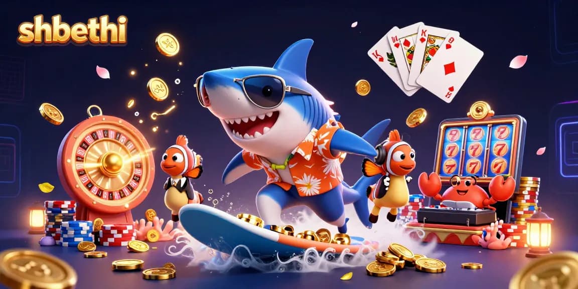 Experience shbethi's vibrant casino fun with animated characters and gold coins swirling around.