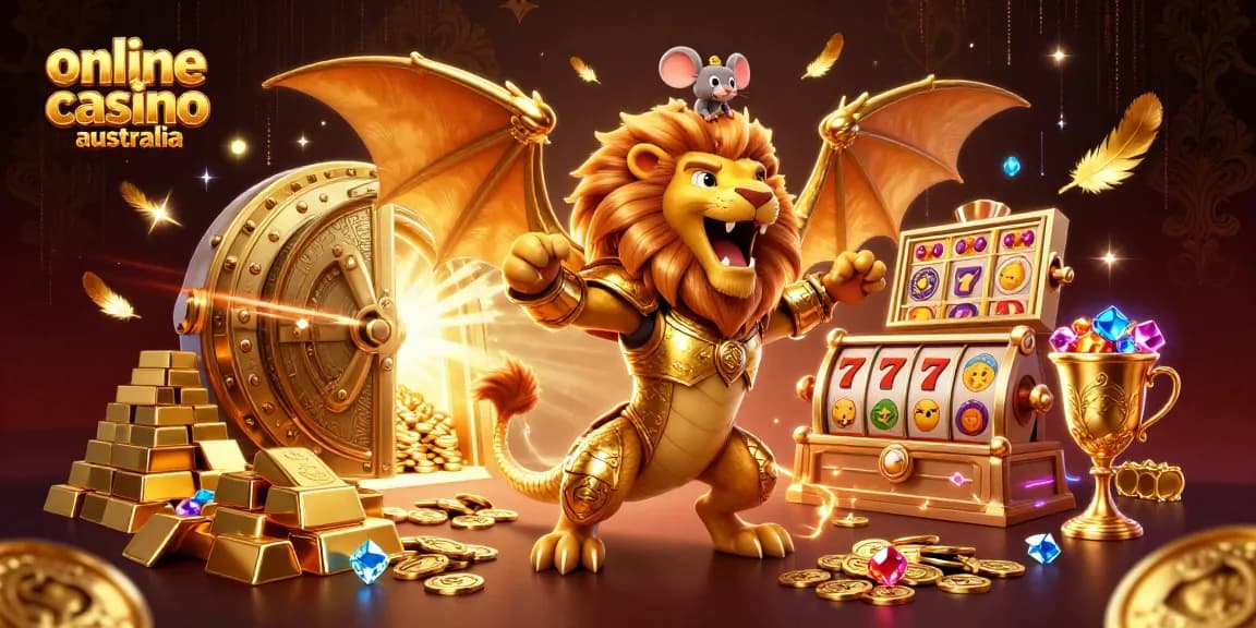 Engage with the thrill of online casino Australia featuring a chimera creature and dynamic gaming elements.