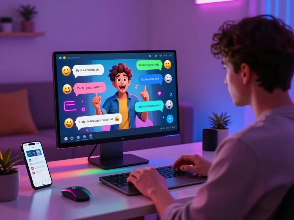 Engaging interaction with 18+ AI character in vibrant chat platform showcasing playful dialogue.