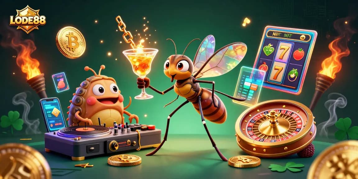 Experience the excitement of LODE88 slots with vibrant characters and dynamic casino elements.