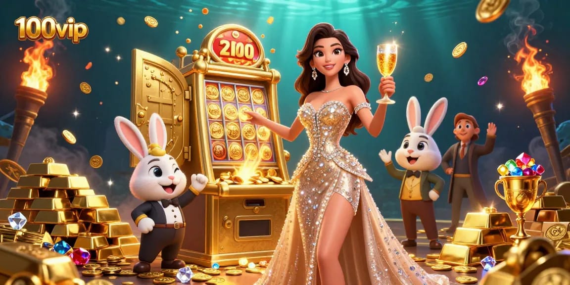 Engage with 100vip's exciting gaming experience featuring a glamorous scene of jackpot excitement.