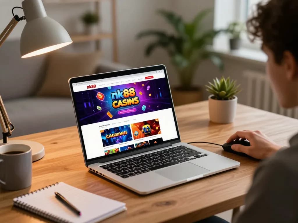 Engaging online gaming setup with nk88 website on laptop showcasing dynamic betting options.