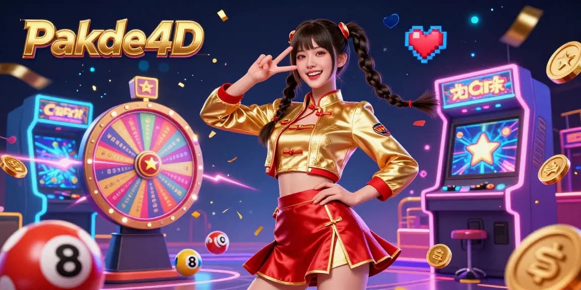 Experience vibrant gaming with Pakde4D as a lively Asian woman showcases lottery excitement in a dynamic casino scene.