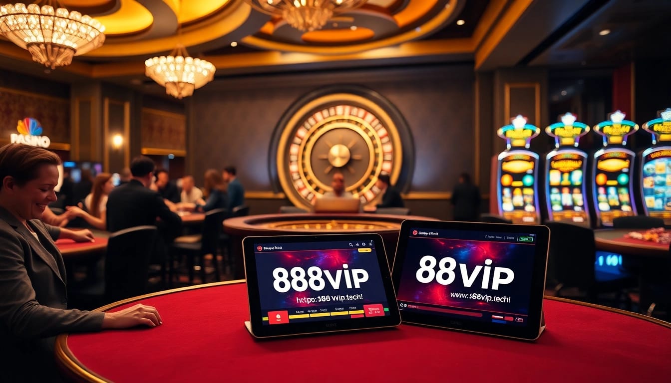 Experience excitement at https://68vip.tech/ with players enjoying casino games and vibrant slot machines.