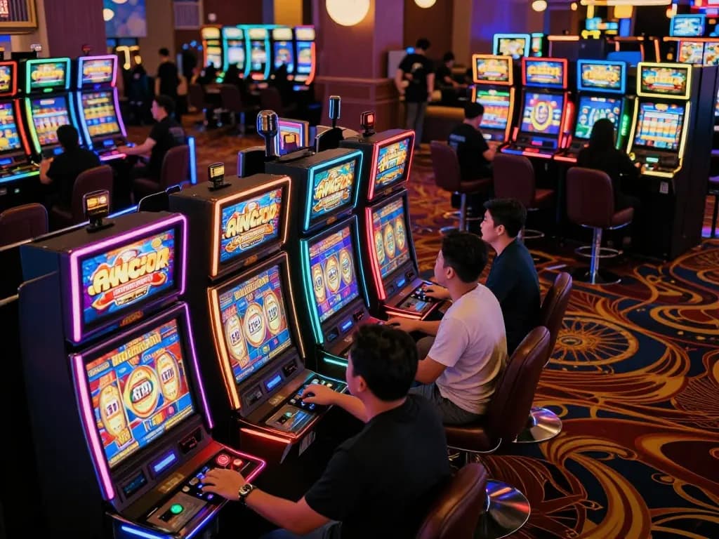 Experience slot gacor hari ini at vibrant casino scene with players enjoying exciting machines