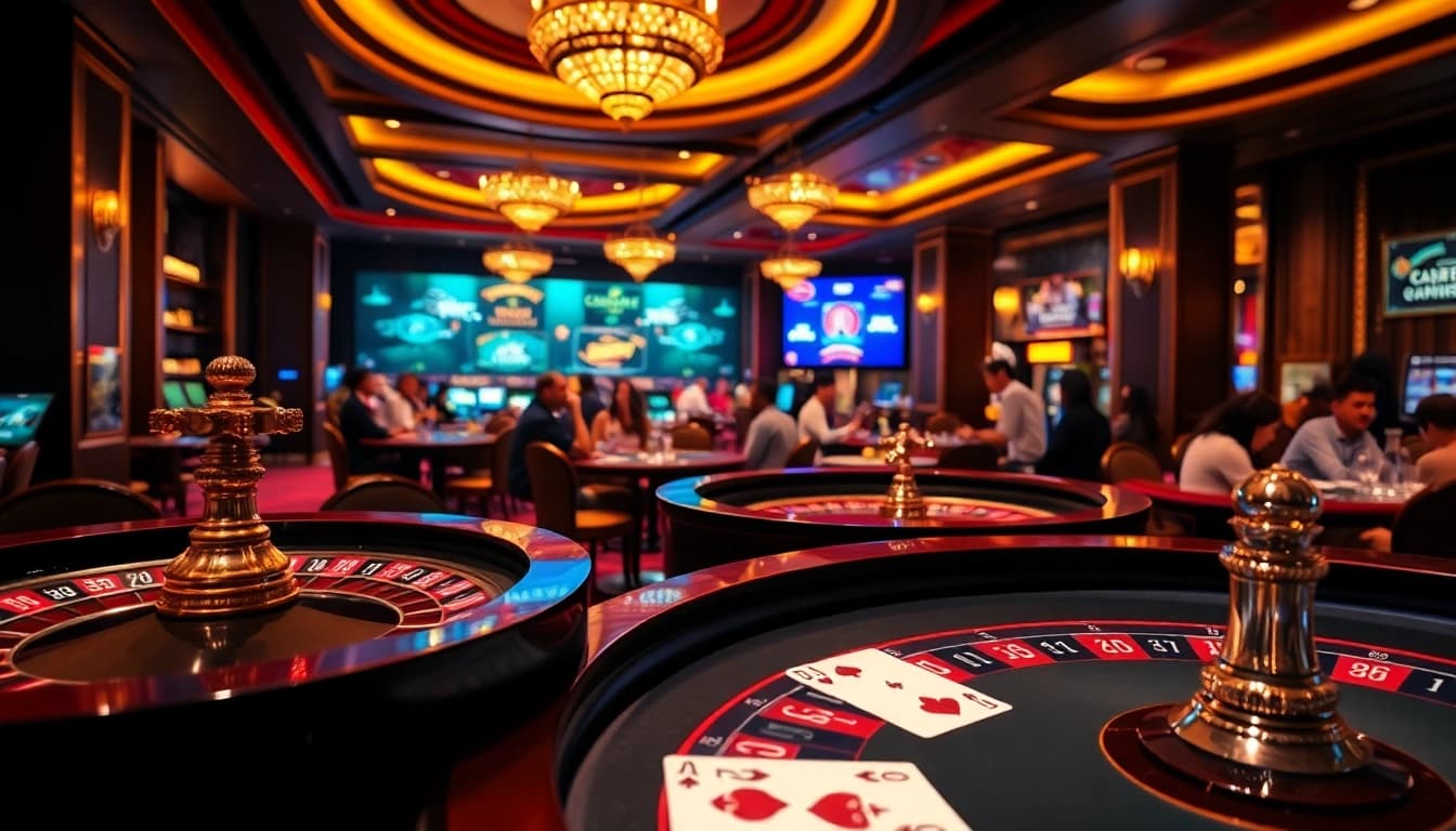 Experience thrilling action at hitclub with a vibrant casino scene featuring poker and roulette.