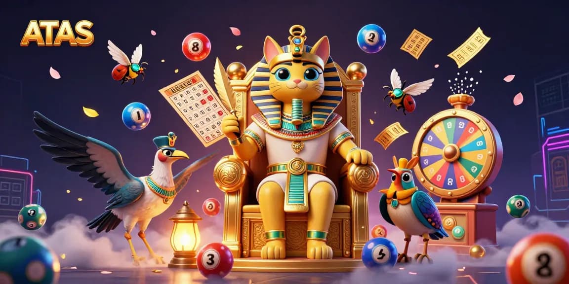 Engage with ATAS in a thrilling online casino scene surrounded by dynamic lottery elements.