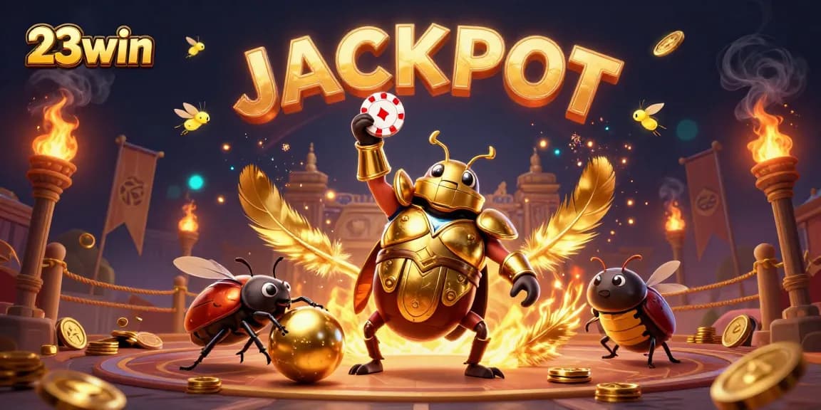 Win big with 23win's thrilling 3D casino adventure featuring vibrant beetles and jackpot excitement.
