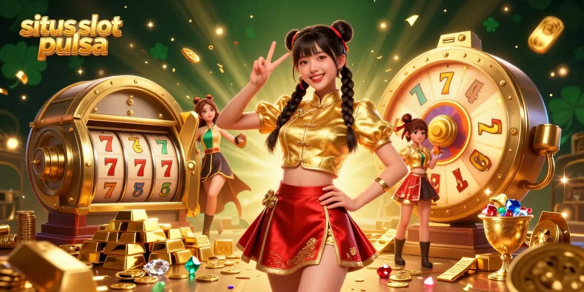 Masuki keseruan dengan situs slot pulsa, menampilkan gulungan slot yang cerah dan jackpot dalam suasana kasino yang meriah.