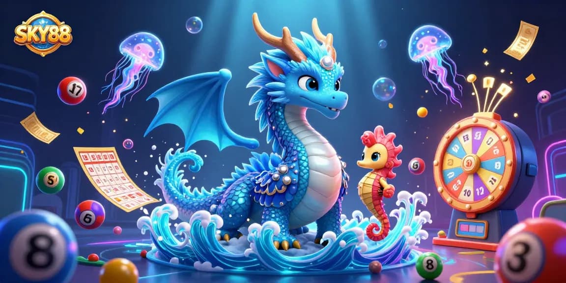 Engage with thrilling lottery experiences at SKY88, featuring vibrant animated scenes and game elements.