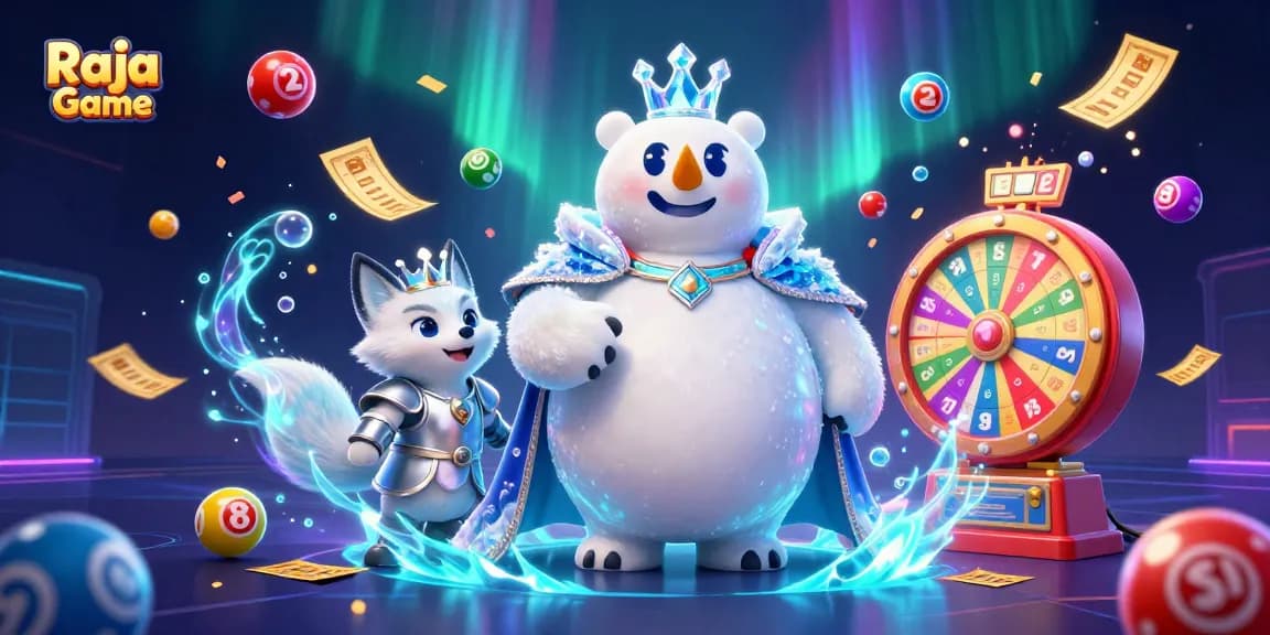 Engage with Raja Game's exciting features through festive lottery elements and vibrant characters.