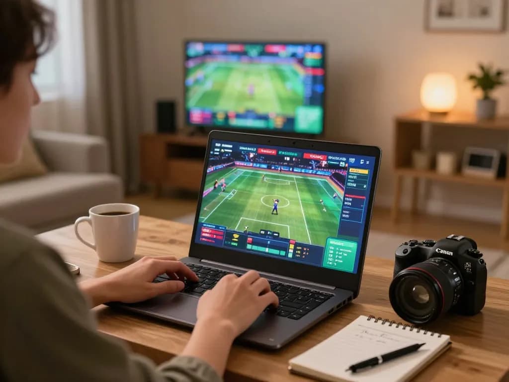 Kebet casino user engaging in online sports betting from home with laptop and notes