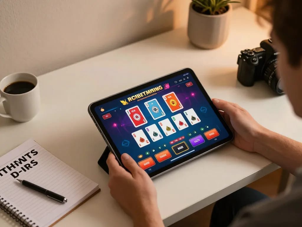 Engaging in online casino gameplay on W188 platform using a tablet, with vibrant game interface shown clearly