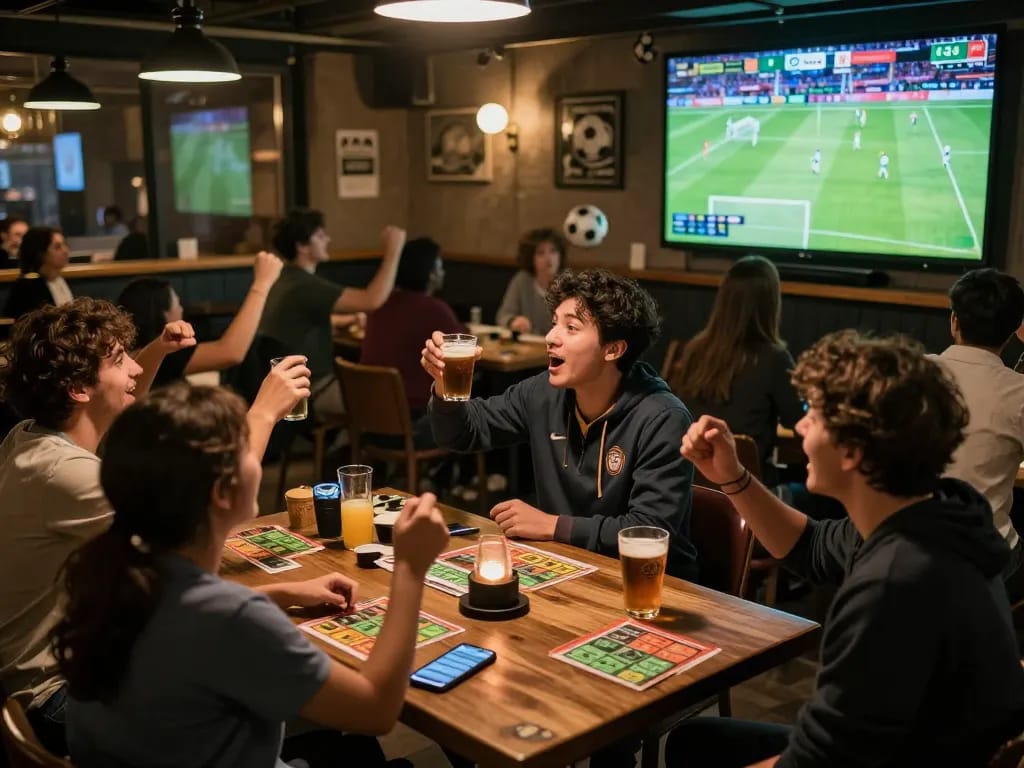 Watch thrilling live football on Cakhiatv while fans celebrate at a vibrant sports bar during match time.
