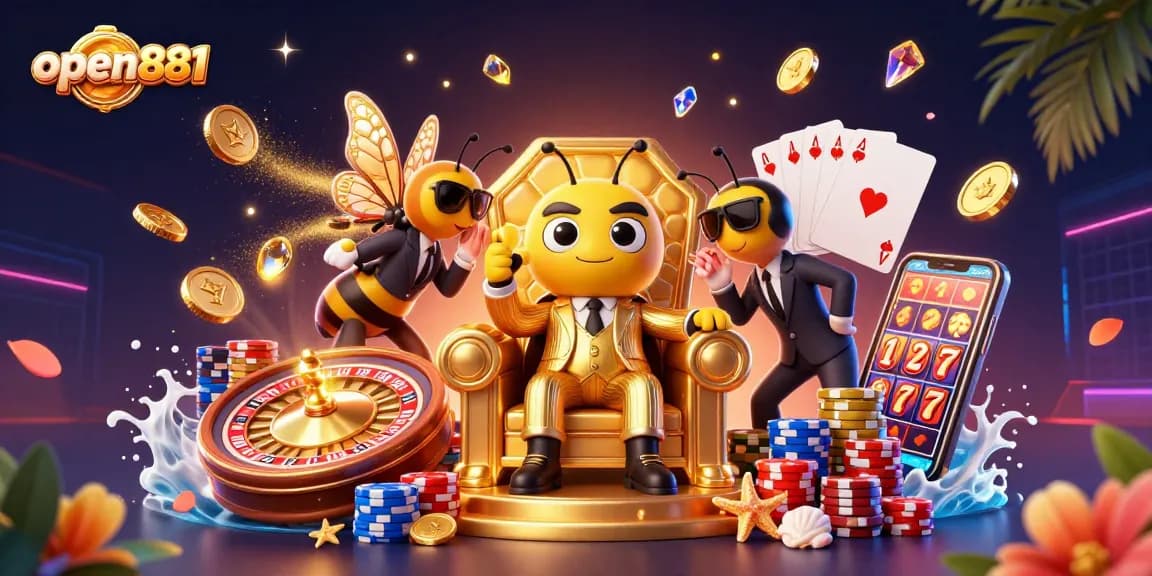 Experience thrilling gambling adventures with open881 in a vibrant, animated casino scene.