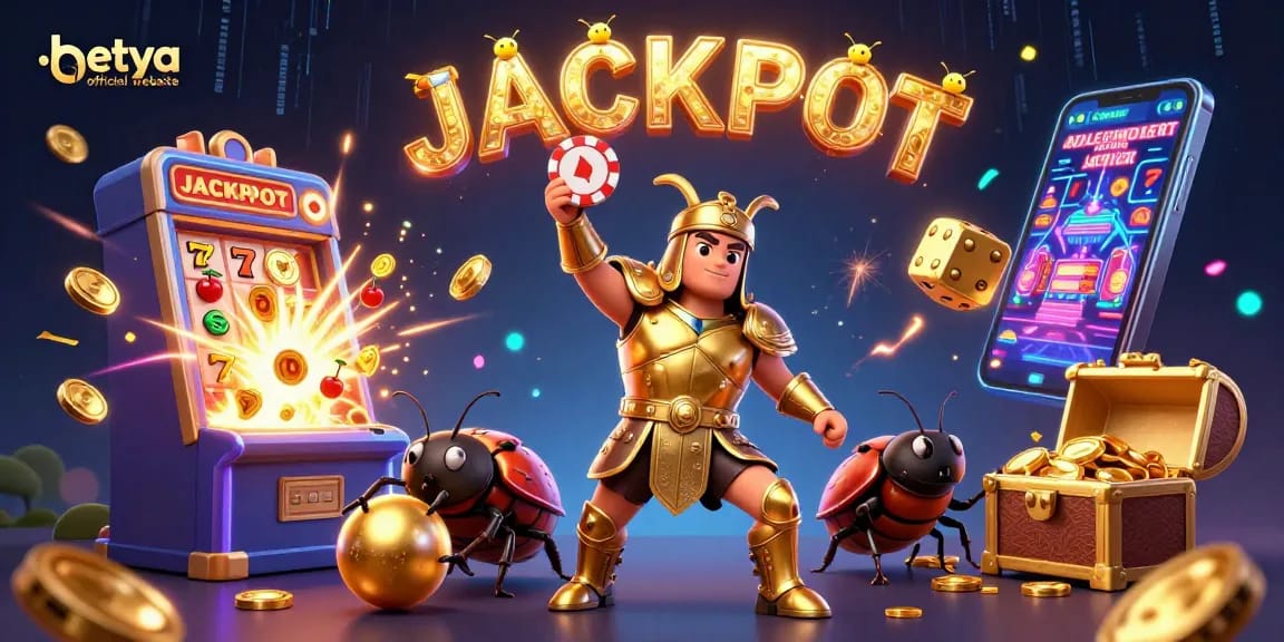 Experience thrilling wins at the betya official website with a victory pose and exciting game elements.